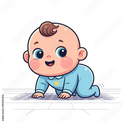 Crawling Baby Boy Cartoon Character Illustration.