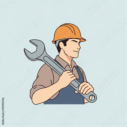 Mechanic Holding Adjustable Wrench Over Shoulder.
