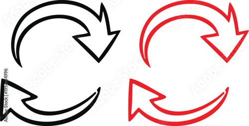 Hand drawn style refresh and reload icon with circular arrows graphic design