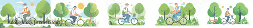 vector of grandpa cycling in the park during spring