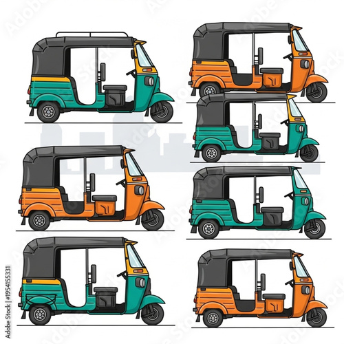 Tuk Tuk Vehicles in Various Colors and Angles.