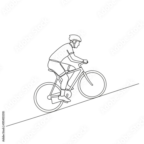 Cyclist Riding Bicycle on Inclined Road.