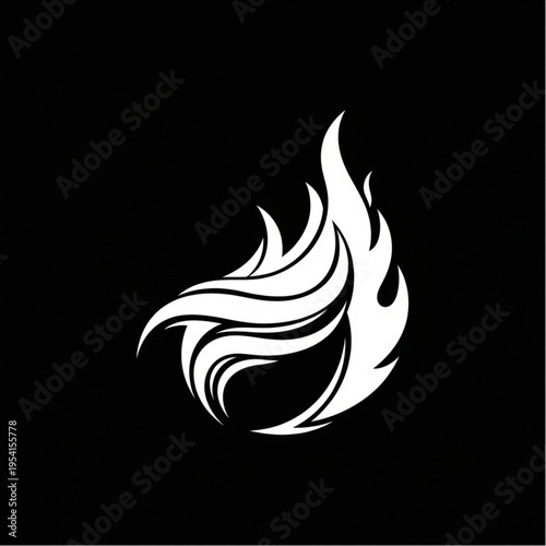 White Flame Icon Simple Design Element.