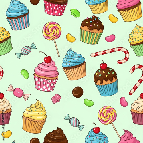 Colorful Cupcakes and Sweets Illustration.