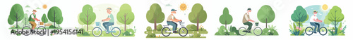 vector of grandpa cycling in the park during spring