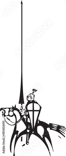 Woodcut expressionist style image of a Knight with a Norman Kite Shield