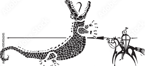 Woodcut expressionist style image of Saint George Slaying the Dragon 