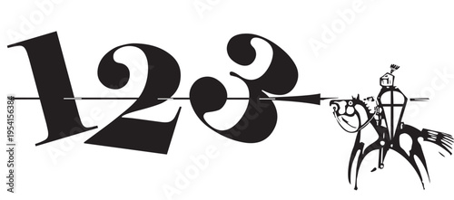 Woodcut expressionist style image of a Mounted Knight with Numbers