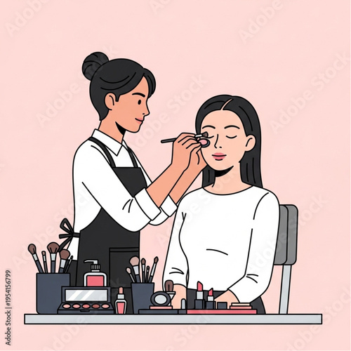 Makeup Artist Applying Eyeshadow to Client.