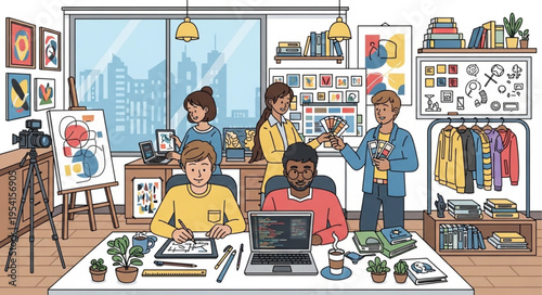 Creative Team Collaboration in a Bright Design Studio.