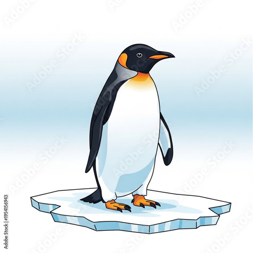 Penguin Standing on Iceberg Cartoon Illustration.