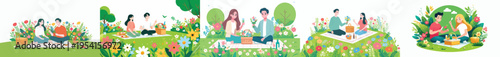 vector of a couple having a simple picnic in the park during spring
