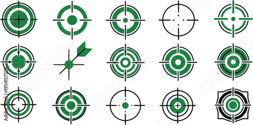 Collection of Green Target and Crosshair Icons on White Background
