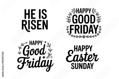 A collection of Easter and Good Friday greeting phrases in black text on a white background