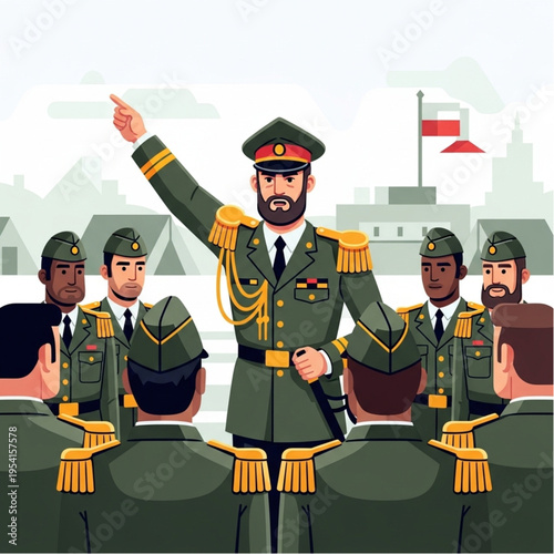 Military Officer Leading Troops Ceremony Parade.