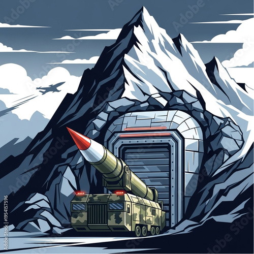 Military Missile Launcher Vehicle in Mountain.