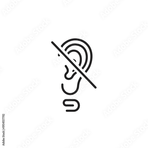 Simple Line Drawing of Human Ear with Prohibition Symbol.