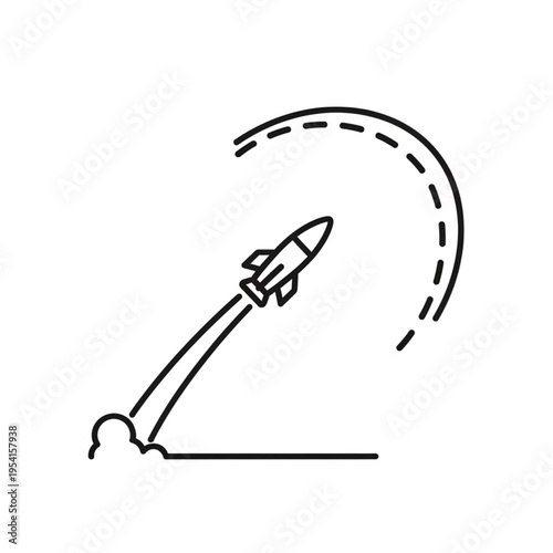 Simple Line Drawing of a Rocket Launching.