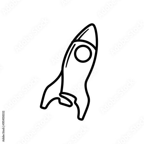 Simple Black Line Drawing of Rocket Ship.