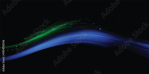 An abstract blue fractal background features glowing smoke and light waves with digital laser lines creating a motion effect of energy rays across a dark space wallpaper design