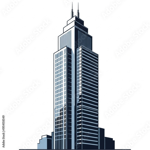 Tall Skyscraper Building with Twin Spires.