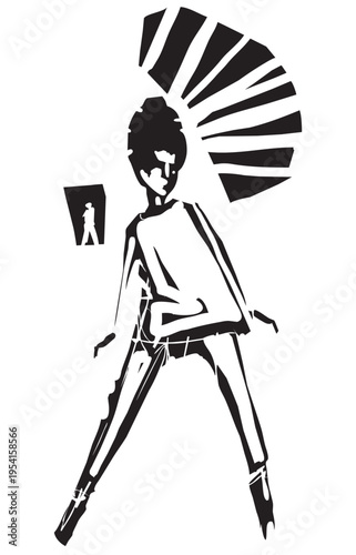 Foto Woodcut expressionist style image of a  Mod Girl Dancing