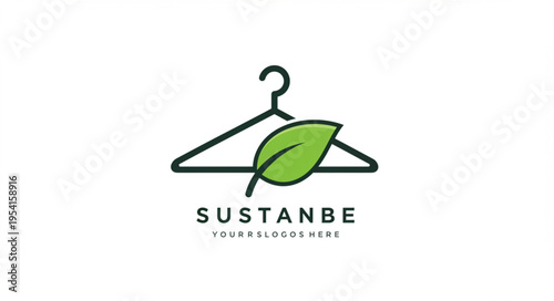 Sustainable Fashion Hanger with Green Leaf Logo.
