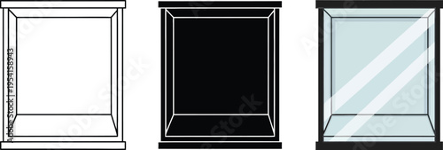 Set of empty display cases featuring outline solid and glass versions ideal for retail museum or UI design elements
