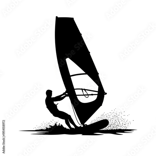 Windsurfer Riding Sail on Water Surface.