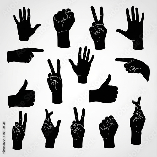 Various Hand Gestures Silhouette Collection.