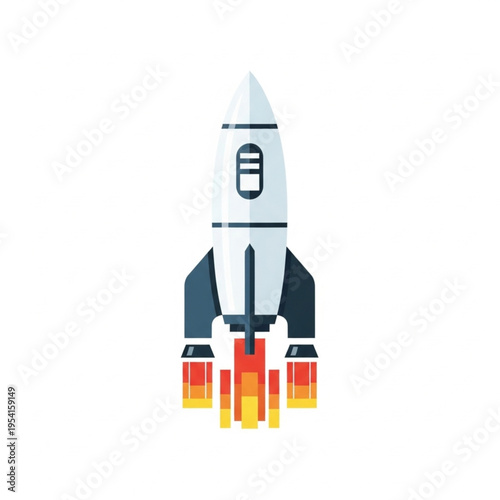 Vector Illustration of Rocket Launching Upwards.