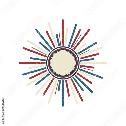 Round Mirror with Red Blue and White Frame.