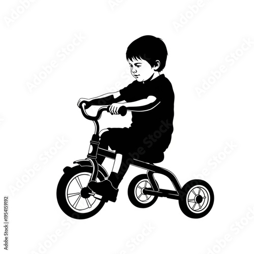 Young boy riding a tricycle illustration.