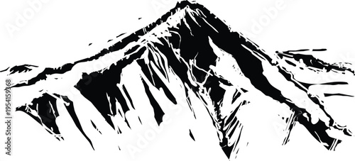 Woodcut expressionist style image of a Snowy Mountain