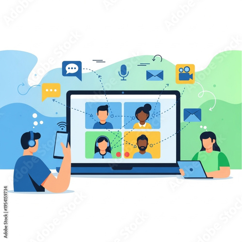 Video Conference Call on Laptop Screen.