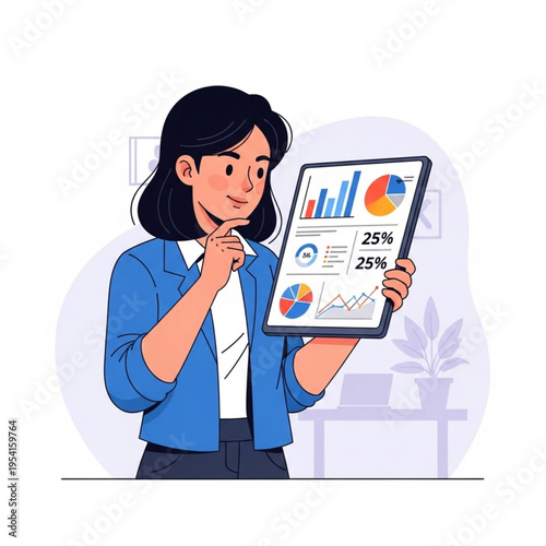 Woman Analyzing Data on Digital Tablet.