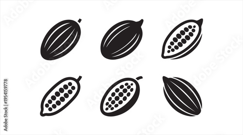 Cacao pod silhouette pack clean modern tropical fruit icons for chocolate production