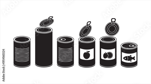 Simple canned goods collection flat black food packaging illustration for storage design