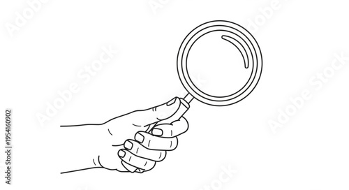 Hand Holding Magnifying Glass - Detailed Line Art for Investigation and Search.