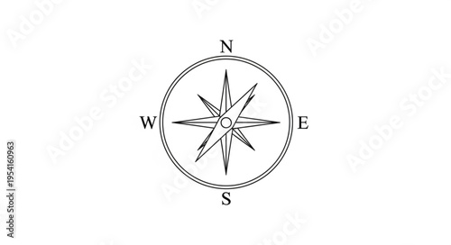 Detailed Compass Rose Illustration with Cardinal Directions.