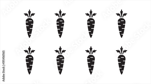Carrot silhouettes black vector pattern set minimalist vegetable icons for food design