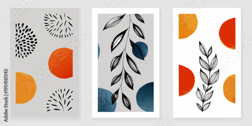 Abstract botanical art prints in vertical rectangular formats
