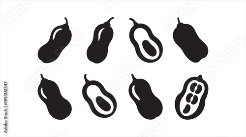 Simple papaya shapes collection flat black exotic fruit illustration for healthy design