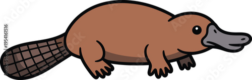 Cute platypus cartoon character vector illustration. Friendly brown duck-billed platypus isolated on white background for children's books, Australian wildlife theme, and educational graphics.
