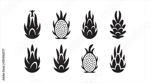 Dragon fruit silhouette pack clean modern tropical fruit icons for healthy nutrition graphics