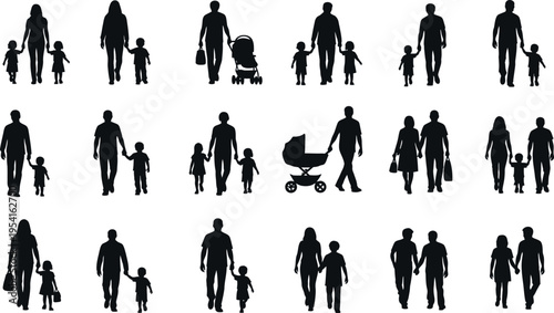Collection of family silhouettes isolated on transparent background