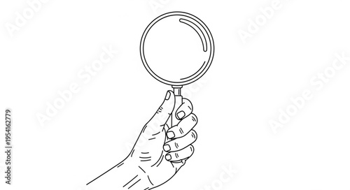 Hand Holding Magnifying Glass - Detailed Line Art for Investigation and Discovery.