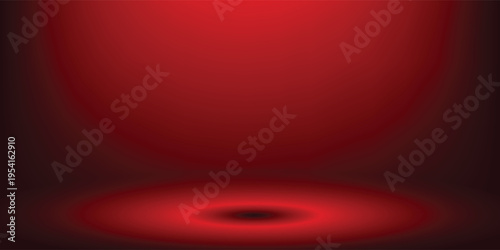 Red studio background. Abstract limbo podium studio room. Dark red gradient wall floor and spotlight scene. Showcase, promotion display. Vector stage mockup illustration