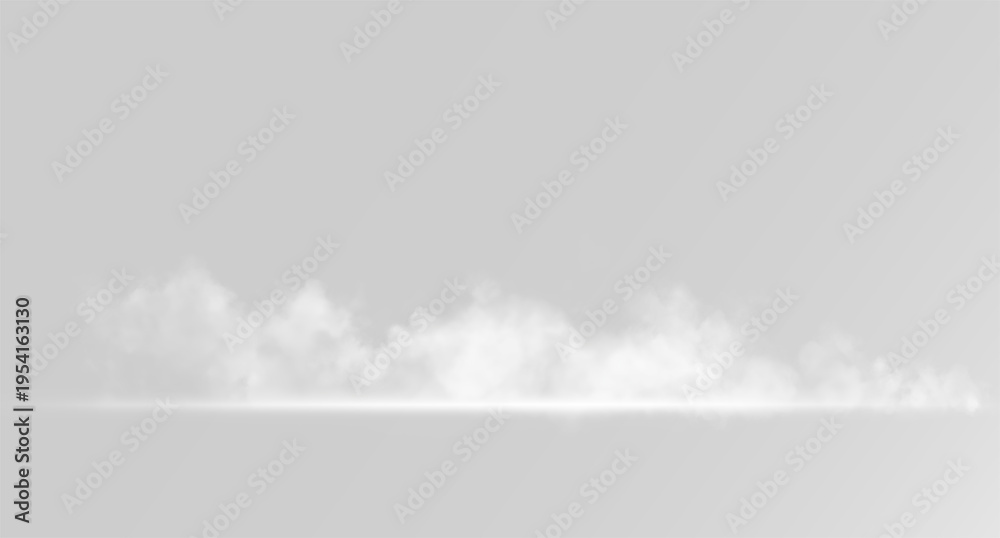 Fototapeta premium Low panoramic ground fog and mist with bright floor light on transparent background