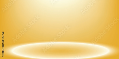 Golden gradient studio room design. Light yellow podium concept wallpaper. Wall and floor surface backdrop for presentation, product showcase, mockup template. Vector empty shelf display backdrop